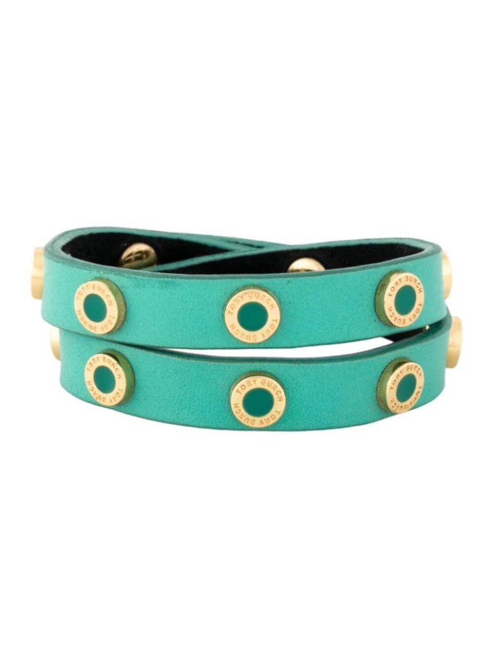 Tory Burch Leather Studded Wrap Bracelet Green